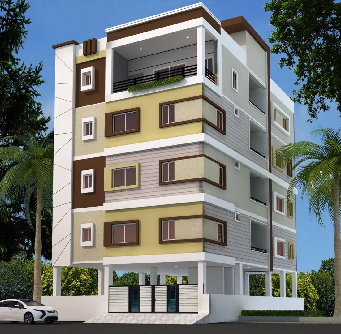 Apartment block set among palms