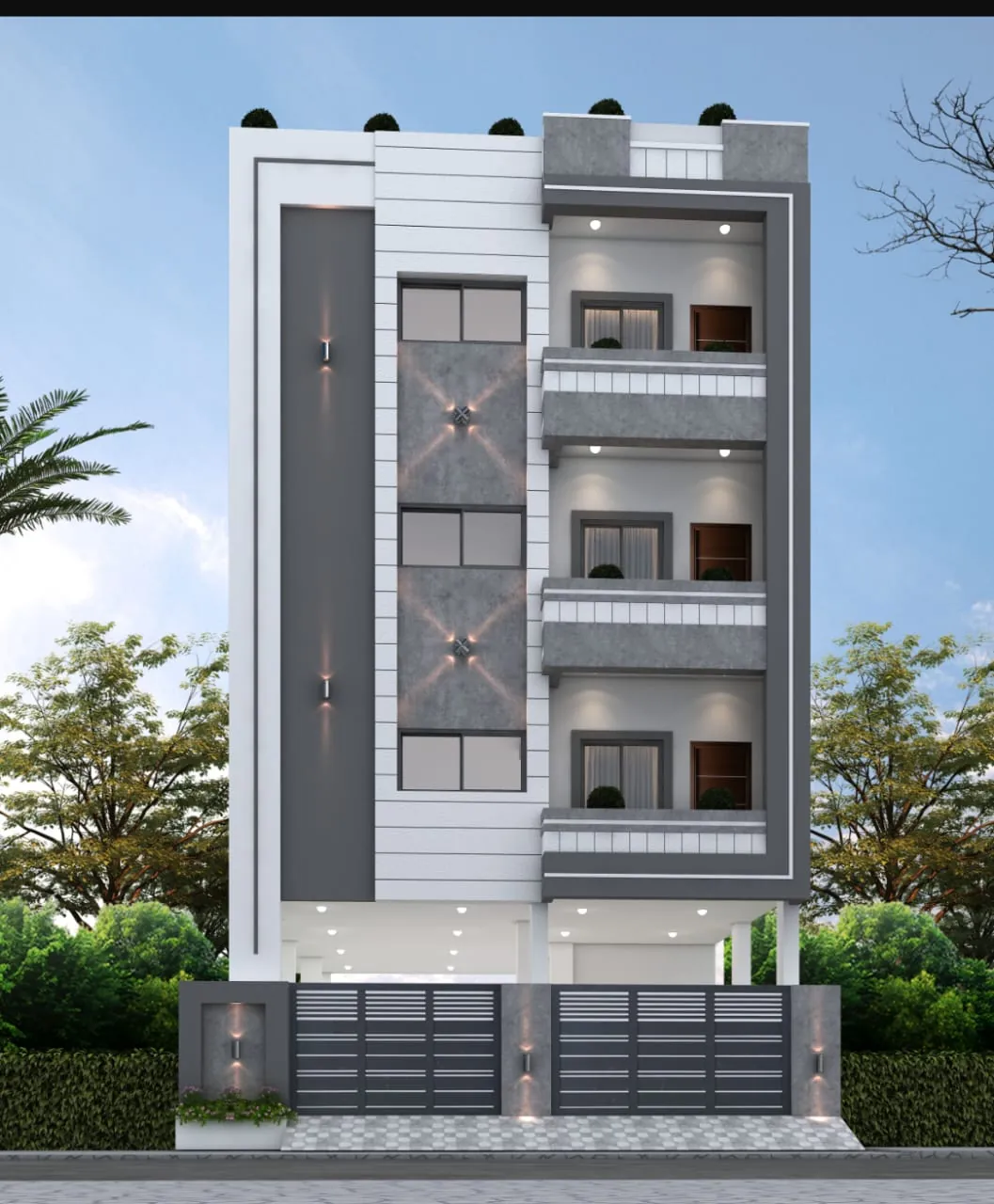 Villa with a white and grey monochrome elevation